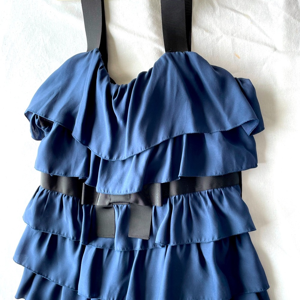 Blue and black ruffle tank top